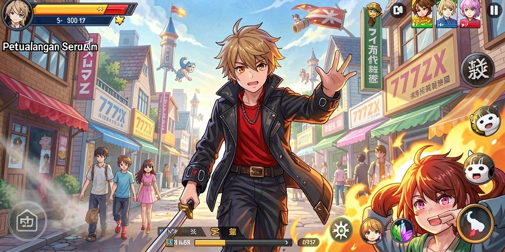 Screenshot gameplay 777ZX menampilkan aksi seru dalam dunia anime.