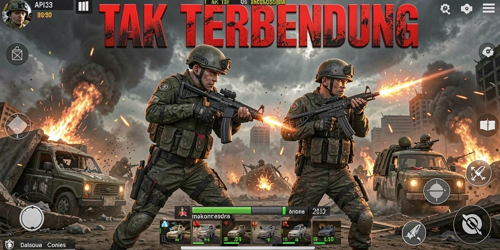 Screenshot menampilkan aksi seru gameplay API33 di medan perang.