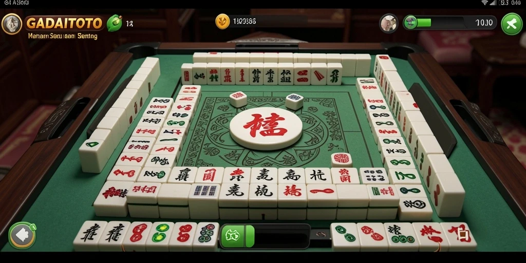 Screenshot GADAITOTO menampilkan gameplay Mahjong yang seru dan mendebarkan.