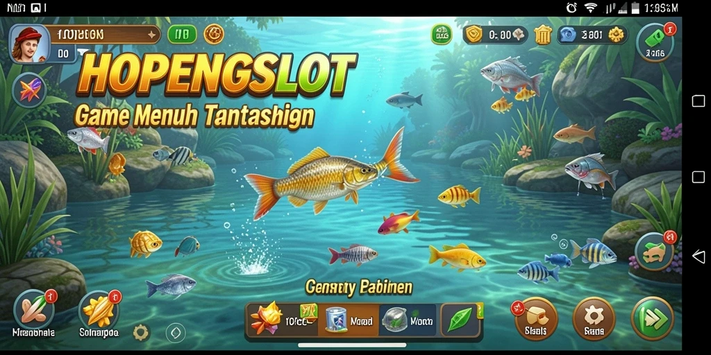 Screenshot menampilkan gameplay seru HOPENGSLOT dengan pemain menangkap ikan.