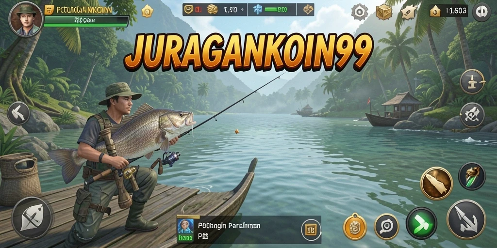 Gameplay JURAGANKOIN99 menampilkan aksi memancing yang mendebarkan.