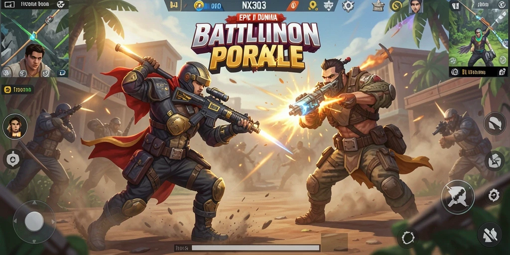 Screenshot gameplay NX303 dengan aksi seru Battle Royale.