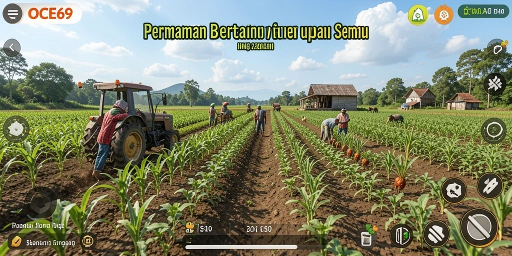 Screenshot OCE69 menunjukkan petani sedang mengelola ladang dengan penuh cinta.