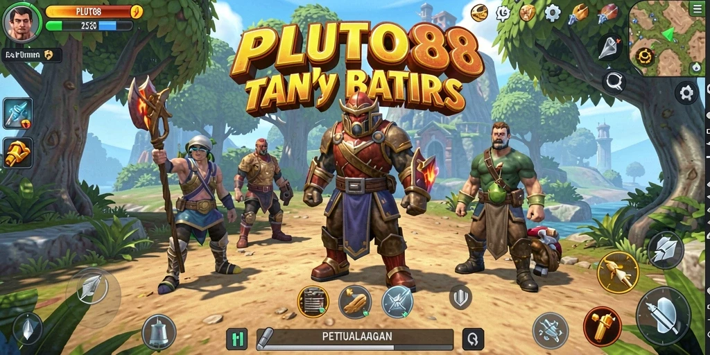 Screenshot utama PLUTO88 menampilkan aksi pertempuran yang mendebarkan.