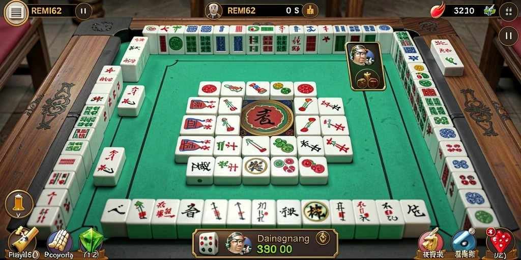 Tampilan gameplay seru di REMI62 dengan elemen Mahjong yang menarik.