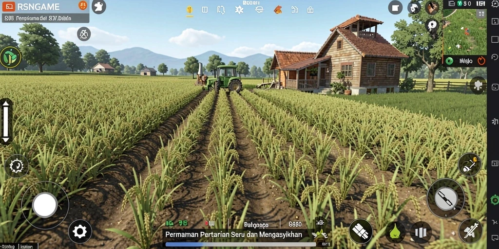 Screenshot RSNGAME menampilkan ladang pertanian yang subur dan aktif.
