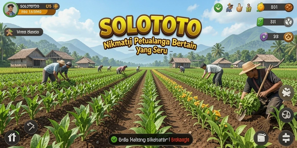 Tangkapan layar utama SOLOTOTO menampilkan gameplay bertani yang seru.