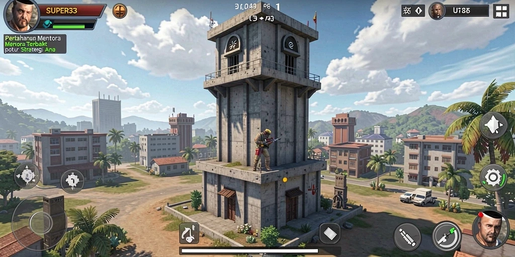 Gameplay SUPER33 menampilkan menara strategis melawan gelombang musuh yang menakutkan.